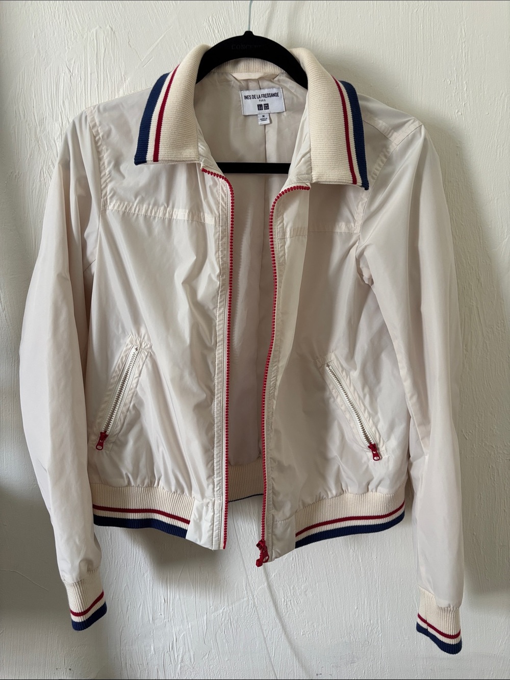 Uniqlo Ines De La Fressange Cream Bomber Jacket with Navy & Red Trim